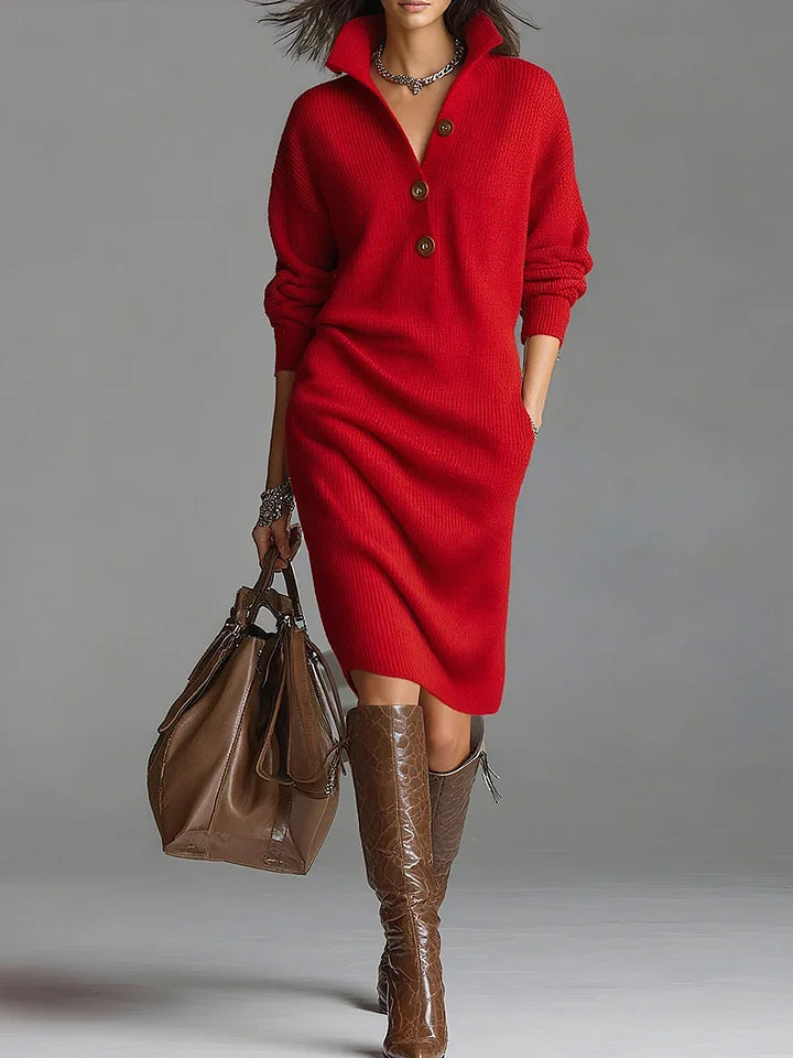 Lena™ | Elegant Ribbed Sweater Dress
