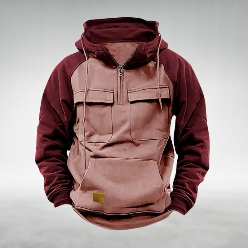 Men's Pullover Top with Hood and Multiple Front Pockets