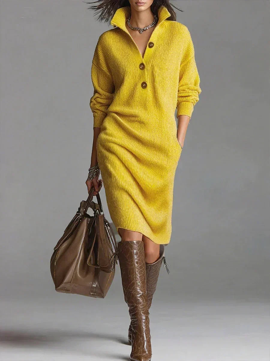 Lena™ | Elegant Ribbed Sweater Dress