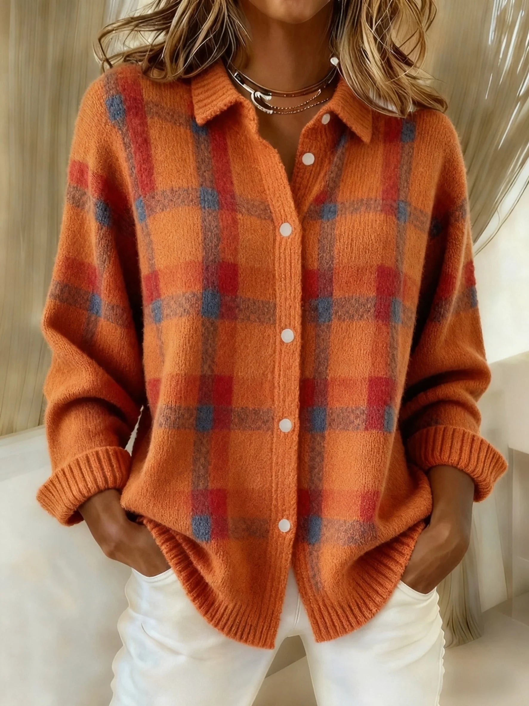 Anny | Plaid Button-Up Knit Sweater