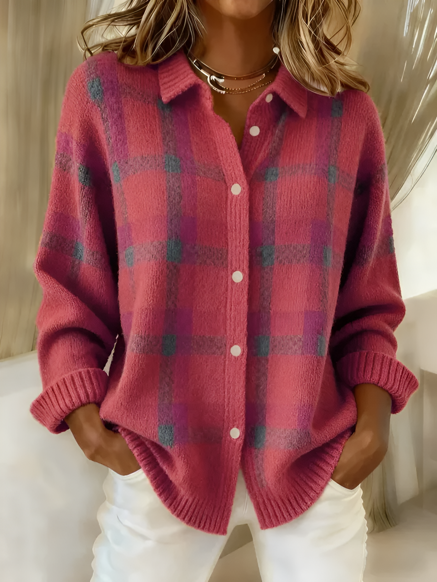 Anny | Plaid Button-Up Knit Sweater